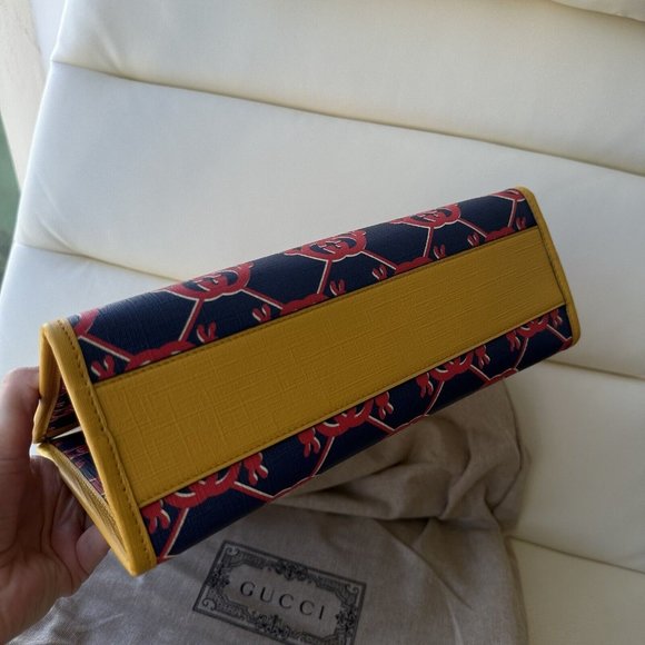 NWT Gucci GG Logo Tote Bag 605614 Yellow Navy Pvc Handbag Stylish Unique - Picture 5 of 10